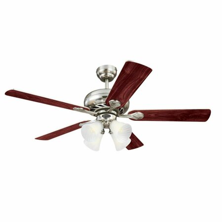 BRIGHTBOMB 52 in. Ceiling Fan, Dimmable LED Light Fixture Brushed Nickel Finish Rosewood  Frosted Swirl Glass BR3285350